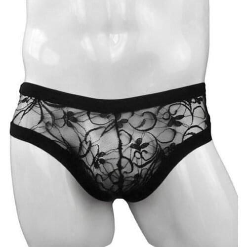 Mens Lingerie Panties See-through Mesh Lace Holoow Out Exotic Gay Pouch Briefs Low Waist Lingerie Underwear Underpants