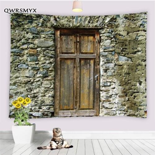 Retro Vintage Wooden Door In Stone Wall Tapestry Wall Hanging Aesthetic Living Room Bedroom Dorm Decor Wall Home Art Tapestries