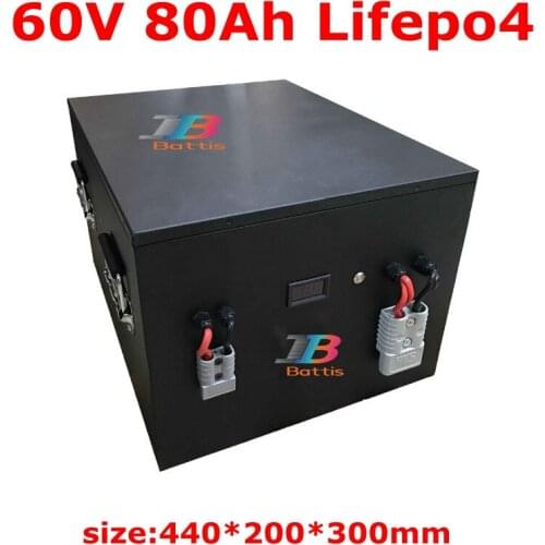Waterproof 60V 80AH lifepo4 lithium bateria with 100A BMS for 6000W 3000W scooter bike Tricycle caravan AGV + 10A charger