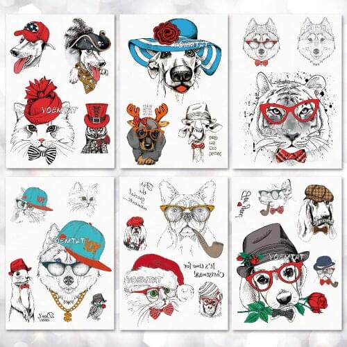 Waterproof Temporary Tattoo Sticker Dog Cat Pattern Tattoo Water Transfer Body Art Fake Tattoo For Women Men