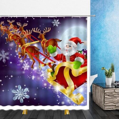 Cartoons Shower Curtains Christmas Santa Claus Lovely Animal 3D Print Bathroom Home Decor Waterproof Polyester Bath Curtain