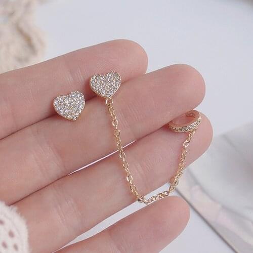 Fashion 14k Real Gold Love Heart Women Earring Feminia Anti Allergy Zircon Ear Bone Clip Earrings Wedding Jewelry for Bridal