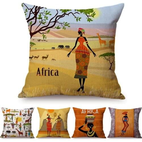 African Woman African Art Dancing Lady Impression Exotic Decoration Style Sofa Throw Pillow Cases Cotton Linen Cushion Cover
