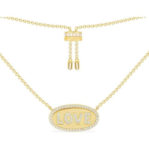 SLJELY Fashion Pure 925 Sterling Silver Letters LOVE AMOUR Adjustable Chain Necklace Pave Zircon Women Girlfriend Jewelry Gift