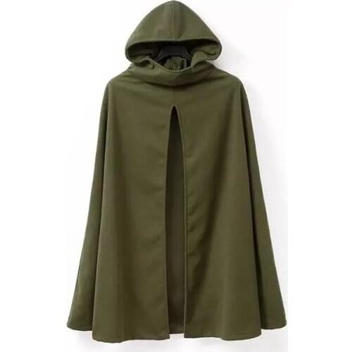 Spring Winter Womens Front Slit Woolen Material Cold-proof Hooded Sleeveless Bat Sleeved Cloak Coat