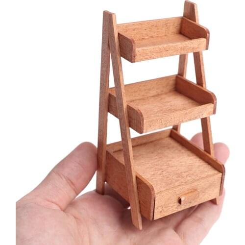 1Pc 1:12 Dollhouse Wood Shelf Flower Stand Mini Doll House Furniture Model Simulation Furniture Accessories