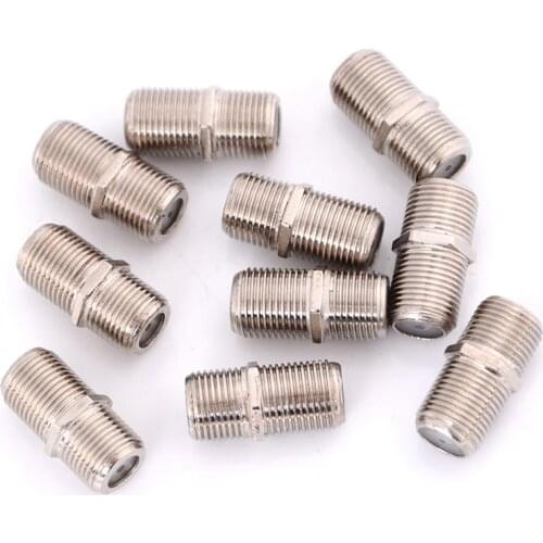 10pcs Joiner Barrels Connector F Plug Coupler Adapter Plus HD TV Coax Cable Aluminium Alloy Female F connector Joiners