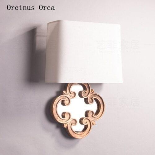 American style rural retro wall lamp living room corridor bedroom creative old mirror solid wood wall lamp free shipping