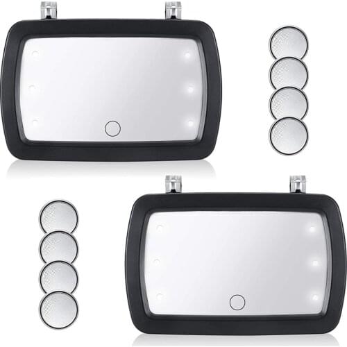 2 Set Car Sun Visor Mirror, Makeup Sun-Shading Cosmetic Mirror with LED Light,Vanity Mirror with 8 Pieces Button Battery