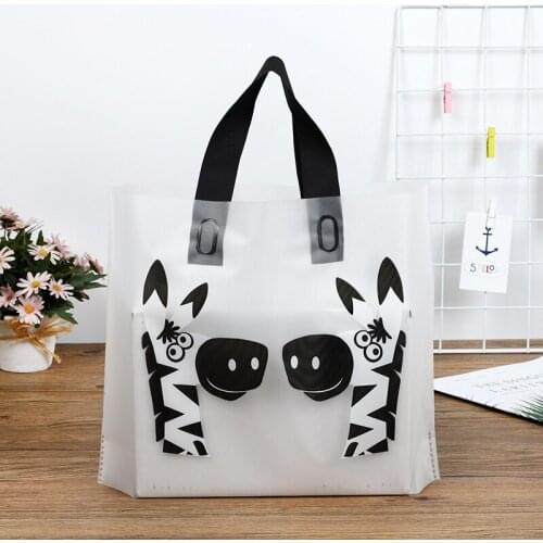 White Plastic Clothes Handbags With Black Zebra Print Wedding Christmas Shopping Packaging Gift Pouches 10pcs 30x25x6cm