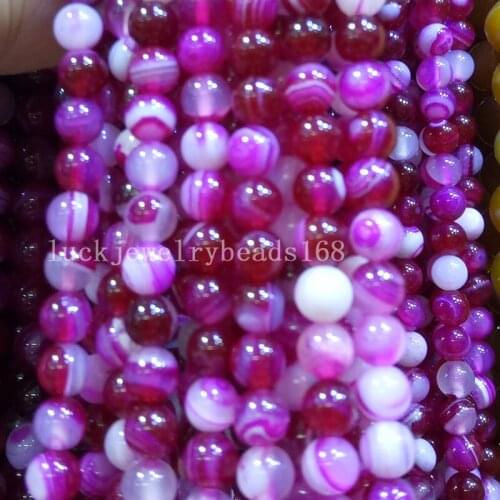 Free shipping Fashion Jewelry 6mm Rose Stripes Chalcedony Round Ball Loose Beads 15.5" FG7343