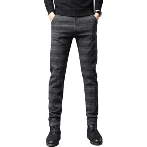 Classic Style Men Straight Thick Casual Pants Autumn Winter Black Grey Color Elasticity Cotton Business Trousers Male Brand
