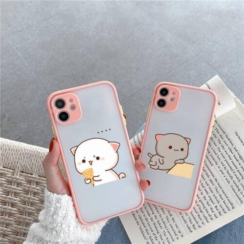 Peach cat Phone Case For iPhone 12 11 Mini Pro XR XS Max 7 8 Plus X Matte transparent Pink Back Cover