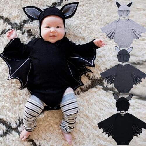 Childrens Suits Toddler Newborn Baby Boys Girls Halloween Cosplay Costume Bat sleeve Romper + cartoon ear Hat Outfits Set