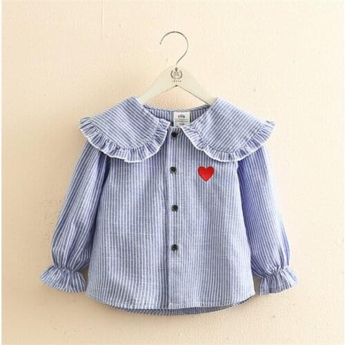 Kids Shirts 2021 Spring New Baby Girls Korean Striped Long Sleeve Shirt Cute Casual Doll Collar Cotton Blouse For Girls 2-8 Year