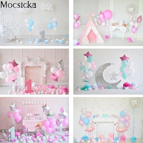 Photography Newborn Baby Cake Smash Backdrop Decorations Children 1st Birthday Portrait Background Balloons Stars Photo Studio