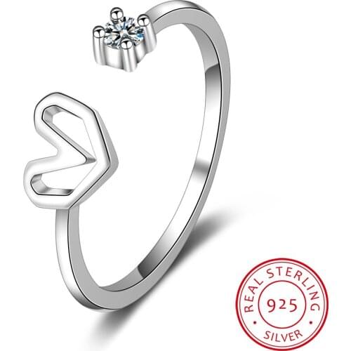 100% 925 Solid Sterling Silver Jewelry Hollow Heart With Cz Opening Ring Sizable 5 6 7 For Teen Girl Kid Xmas Gift Xy1032