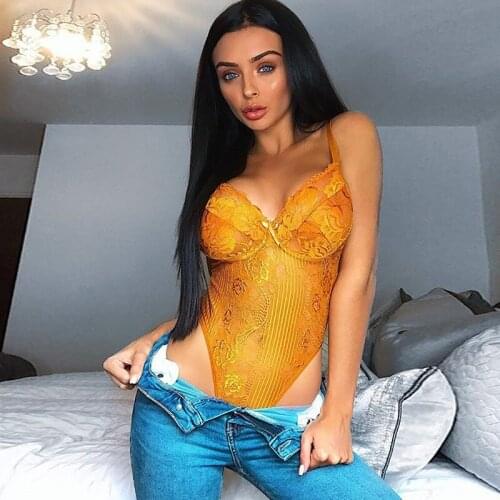 Sexy Women Bodysuits Sheer Lace Mesh See Through Jumpsuit Backless Transparent Rompers Catsuit spaghetti Strap Body Suits Thongs