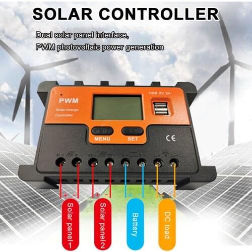 Solar MPPT 100A 60A 50A 40A 30A Charge Controller Dual USB LCD Display 12V 24V Solar Cell Panel Charger Regulator with Load