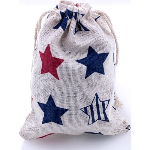 10pcs/lot Linen Cotton Bag 10x14cm Star Print Cotton Cosmetics Gifts Jewelry Packaging Bags Cute Drawstring Gift Bag & Pouches