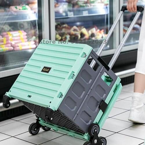 Small Trolley For Grocery Shopping, Small Trolley, Plastic Shopping Cart, Household Portable Hand Push And Drag Folding Trolley