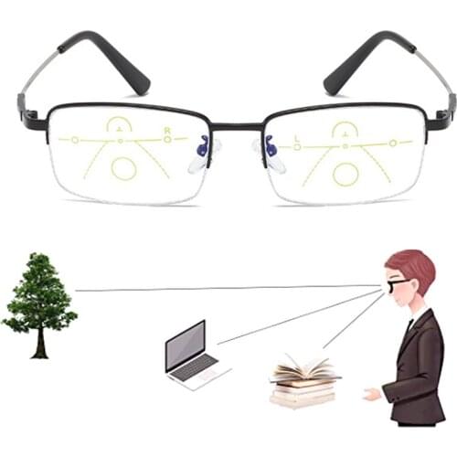 Multifocal Progressive Reading Glasses for Men Women Anti Blue Ray Anti-fatigue Presbyopia Magnifying half frame readers 1.5 2.5