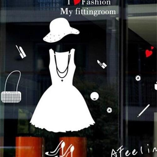 Fashion Female clothing showcase decoration sticker Hat dress garment dress store shop window sticker wall stickers