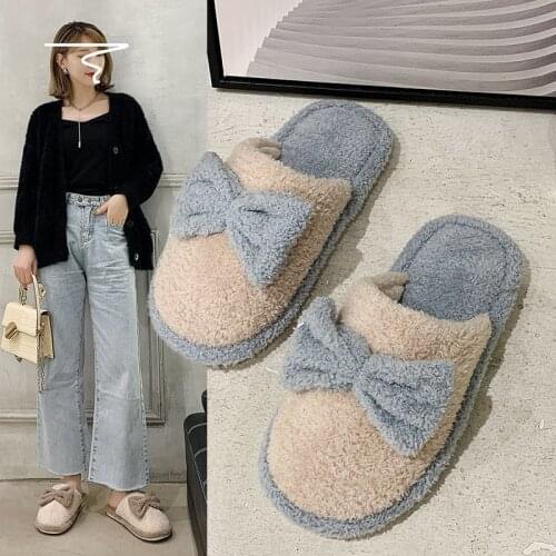 Mens and Womens Cotton Slippers Autumn and Winter Home Household Indoor Couple Cute Slippers Warm Wool Slippers