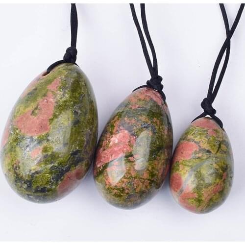 Drilled Natural Unakite Spheres Massage Yoni Egg Set Kegel Exercise Pelvic Floor Muscle Vaginal Yoni Eggs Natural Benwa Ball