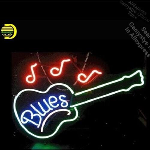 Blues Guitar Music Neon Sign Gift Handcrafted Neon Bulbs Sign Glass Neon Sign Glass Tube Enseign Lumineuse Bar Outdoor Neon Sign