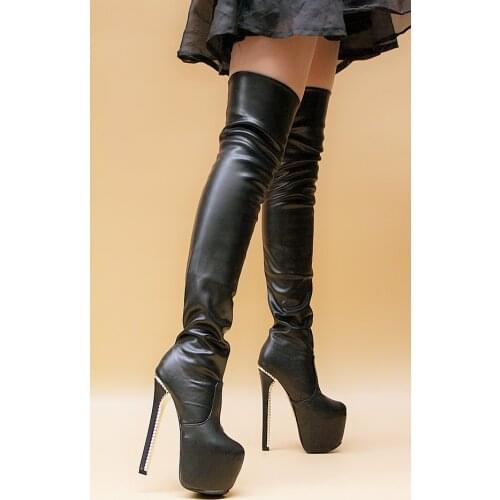 Europe and the United States autumn and winter Martin boots womens thick with boots over the knee stretch leather boots