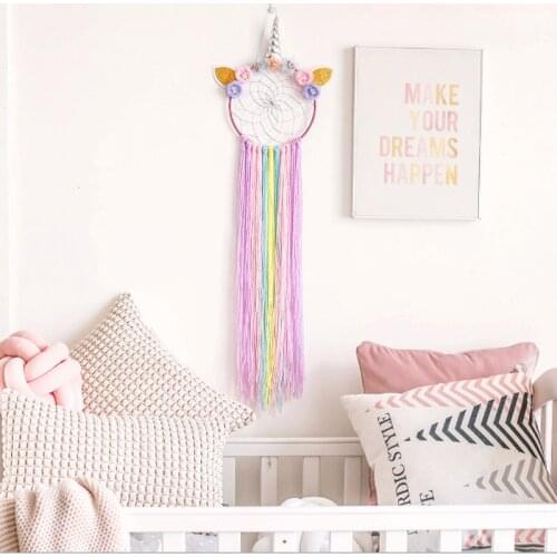Feather Crafts Dream Catcher Unicorn Wind Chimes Handmade Dreamcatcher Net for Wall Hanging Car Home Decoration Birthday Gift