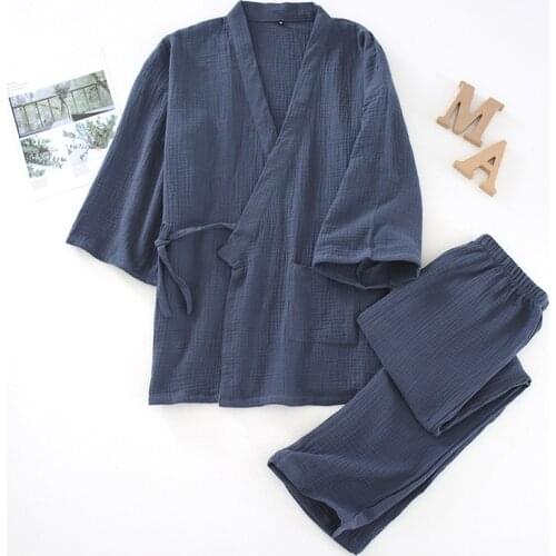 2PCS Sleepwear Lovers' Japanese Style Pajamas Couple Cotton Gauze Sweat Steam Kimono Bath Gown Loose Soft Home Clothing Suit
