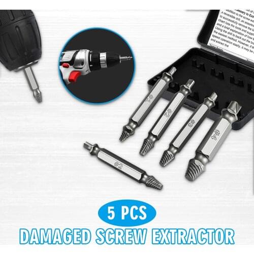 Durable 5Pcs Broken Screw Extractor Screwdriver Bit Double-Head Extractors Tools Stud Stripped Screw Remover Tool Drill Bits Set