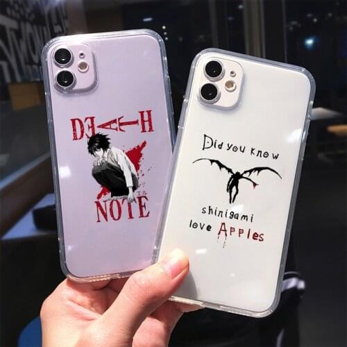 Cute Cartoon Death Note Phone Case for Iphone 12 11 Pro MAX 6S 7 8 Plus XS X XR SE2 Japanese Anime Transparent Clear Cover Funda
