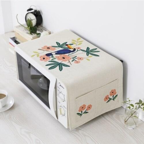 Printed Cotton Linen Fabric Microwave Oven Dust Cover Storage Bags European Style Anti-oil Microwave Oven Protective Cover