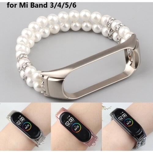 2021 Women Pearl Bracelet for Xiaomi Mi Band 6 5 Watch Strap Miband 3 4 Ladies Girls Jewelry Elastic Correa MI6 MI5 Watchband