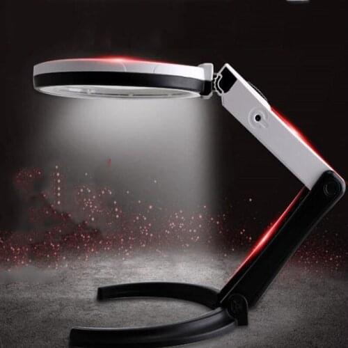 Foldable Magnifier Rechargeable HD Reading Magnifier Optical Lens 1.8/5X Magnification LED Desktop Magnifier Repair Tool