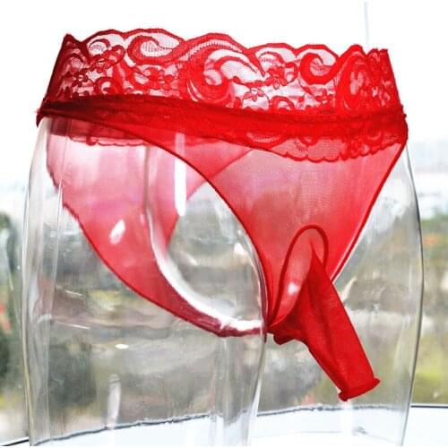 Lace Mesh Breathable Sexy Lingerie for Sissy Gay Thong Panties Low rise See through Fetish Collection Underwear Mens Underpants