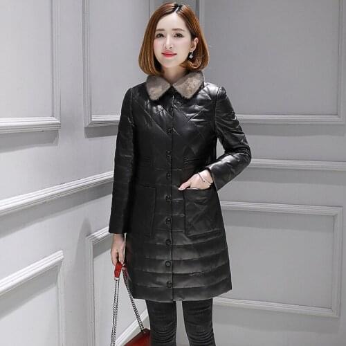 Real 100% Sheepskin Coat Female Mink Fur Collar korean Down Jackets 2020 Winter Jacket Women Genuine Leather Jacket MY