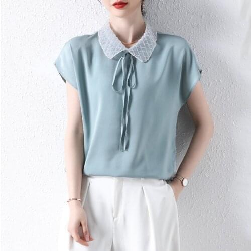 T-shirt womens Chiffon summer dress 2021 new loose short sleeve top baby collar short Chiffon T-shirt women
