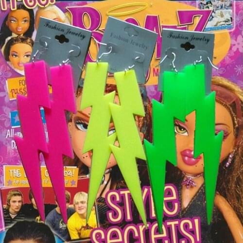 Y2K Jewelry Candy Color Lightning Earrings for Women Acrylic Fashion Exaggerated Vintage Earrings Charms Jewelry 90s Aesthetic