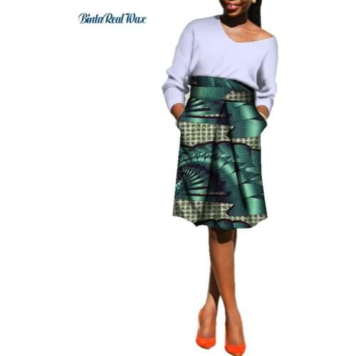 Bazin Riche African Women Clothing 100% Cotton Long Sleeve Top and Skirts African Print 2 Pieces Skirt Sets for Women WY380