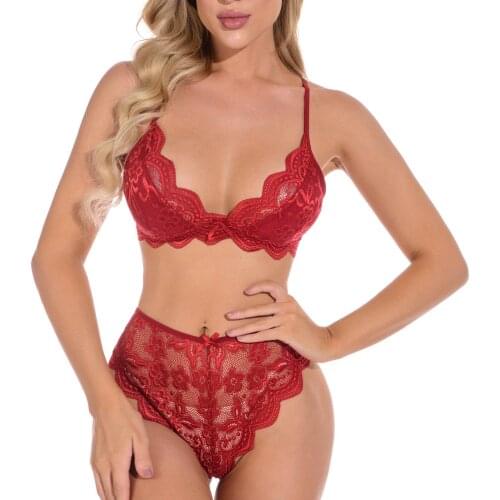 Womens Underwear See-through Push Up Bra Brief Sets Sexy Lingerie Bow-knot Wireless Mesh Ruffle Sensual Lingerie Women