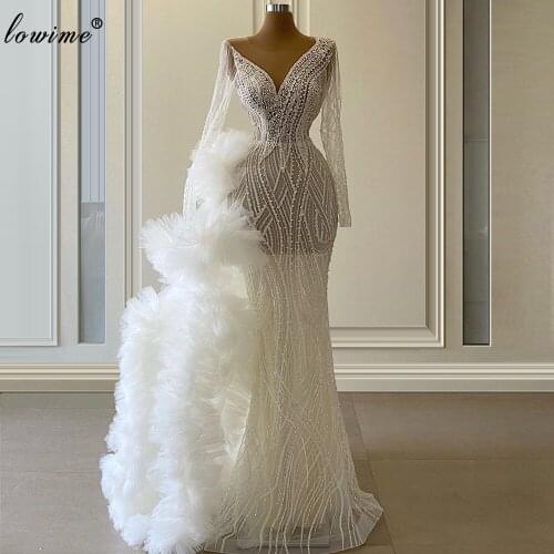 2020 New White Celebrity Dresses Mermaid Long Sleeves Formal Evening Dresses Transparent Sexy Red Carpet Runaway Dress Sukienki