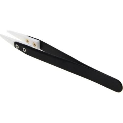 1~4pcs 13x1cm Straight Round Ceramic Tweezers Precison 430 Stainless Steel Body White/Black Handle Tweezer Tip Heat Resistant