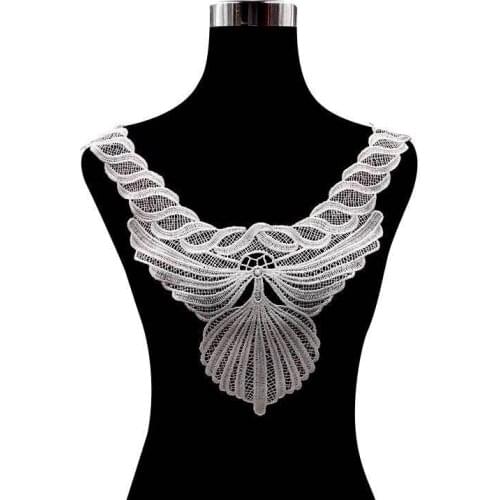 1PCS White Black Dress Guipure Lace Fabric Collar Neckline 3D Embroidered Corsage Lace Applique Trim Patches DIY Sewing Supplies