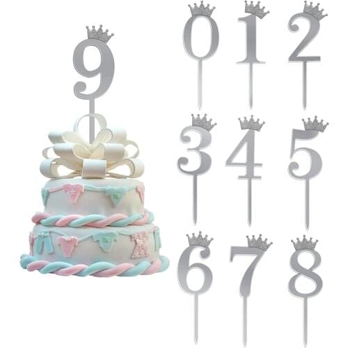 10PCS Acrylic Numbers 0-9 Crown Cake Topper Golden Happy Birthday Cupcake Wedding Anniversary Party Supplies Decorations