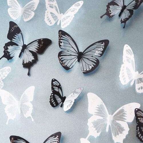 18pcs Black and White 3d Effect Crystal Butterflies Wall Sticker Beautiful Butterfly for Kids Room Wall Decals Home Decoration