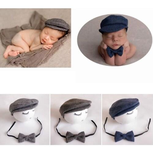 2020 Newborn Photography Props Baby Boys Gentleman Hat+Tie Infant Birthday Photo Booth Props Picture Shooting Accessories Studio